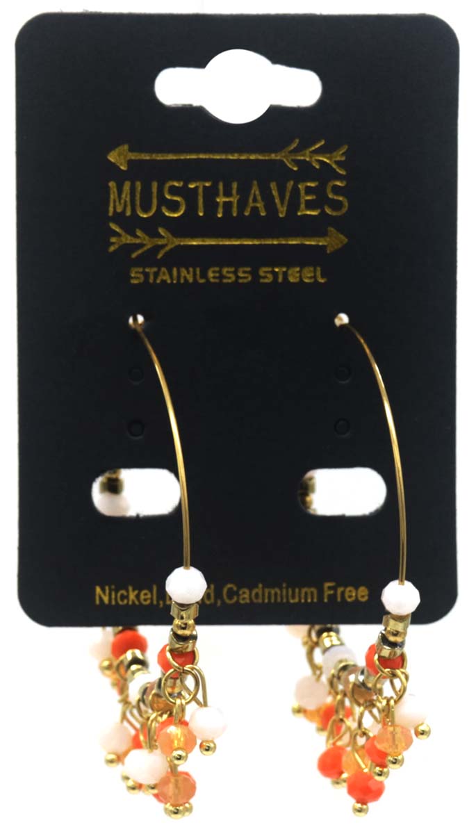 C-C19.4 E221-498G No. 3 S. Steel Glassbead Earrings 4x5.5cm Orange