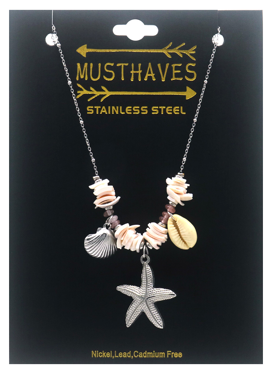 F-F8.3 N2539-050S S. Steel Necklace Shells - Starfish 40-45cm