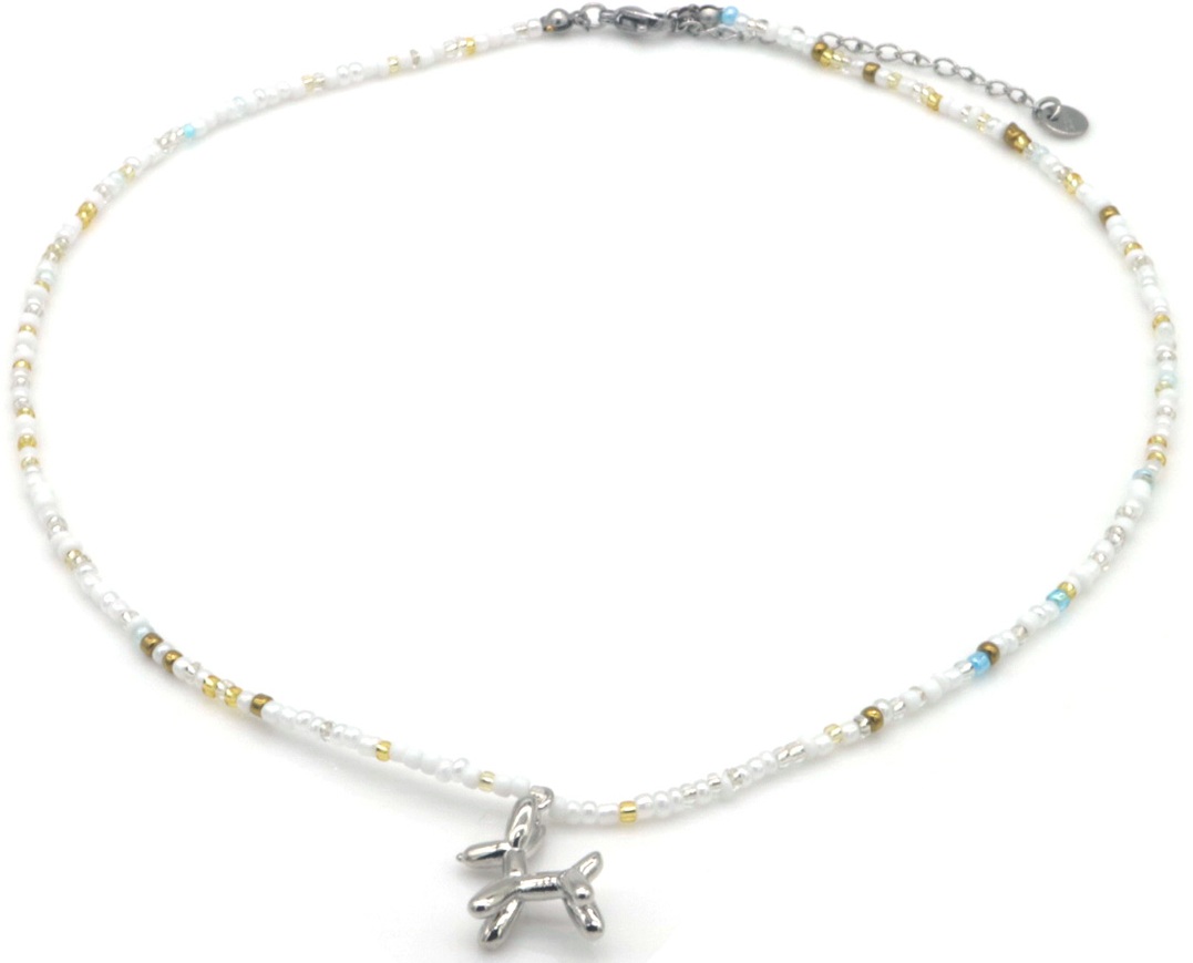 E-C16.2 N1034-001-1 Fashion Necklace Glassbeads Dog 40-45cm