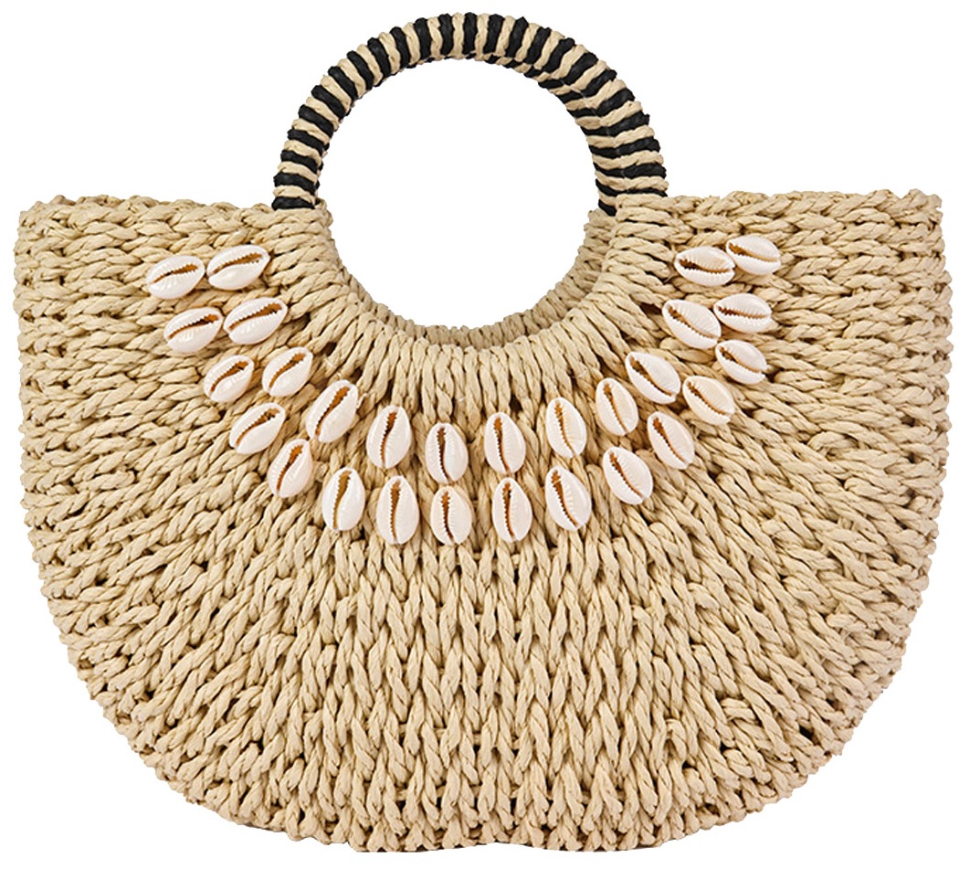 Y-D3.4 BAG2597-013-2 Woven Bag Shells 32x24cm Beige