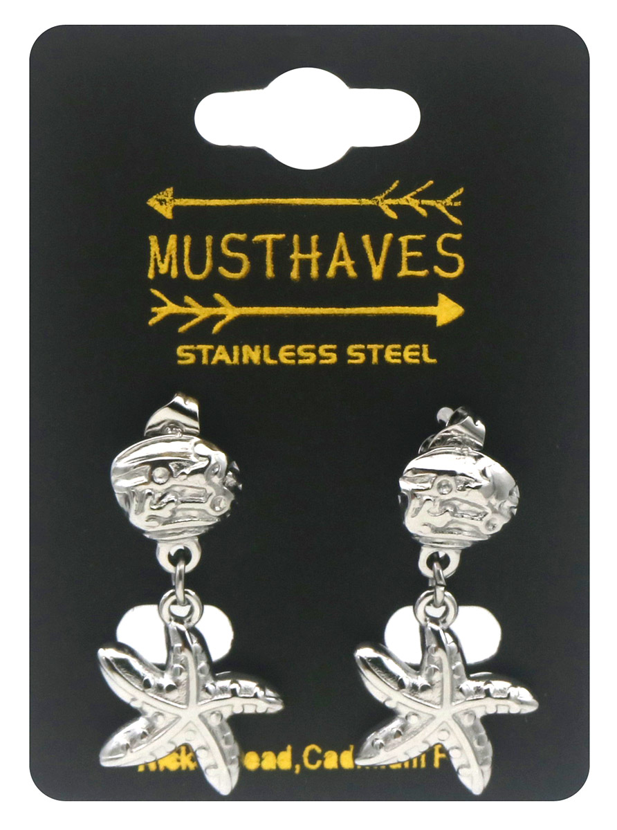 A-A17.1  E2612-161S S. Steel Earrings Starfish 3.5cm