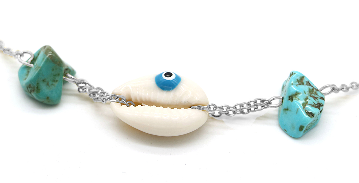 A-A17.4 N2121-011S S. Steel Necklace Turqoise Shell Silver
