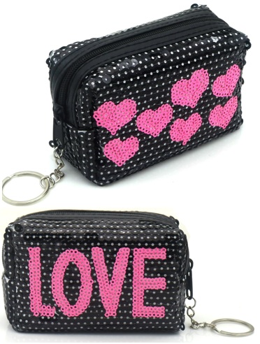 L-A3.1 KY1154-002 Keychain Wallet LOVE Sequins 10x7x4cm Black