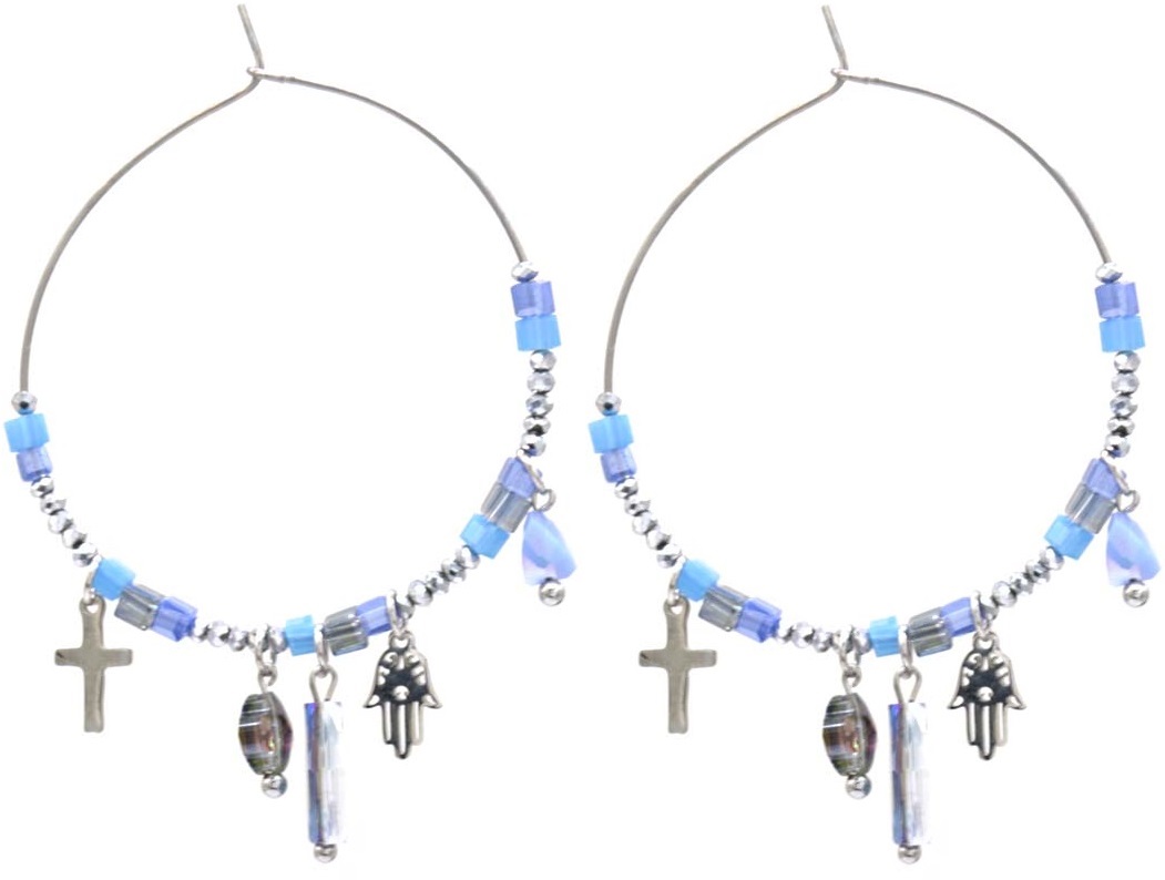 G-D20.4 E221-498S No. 4 S. Steel Glassbead Earrings 4x5.5cm Blue