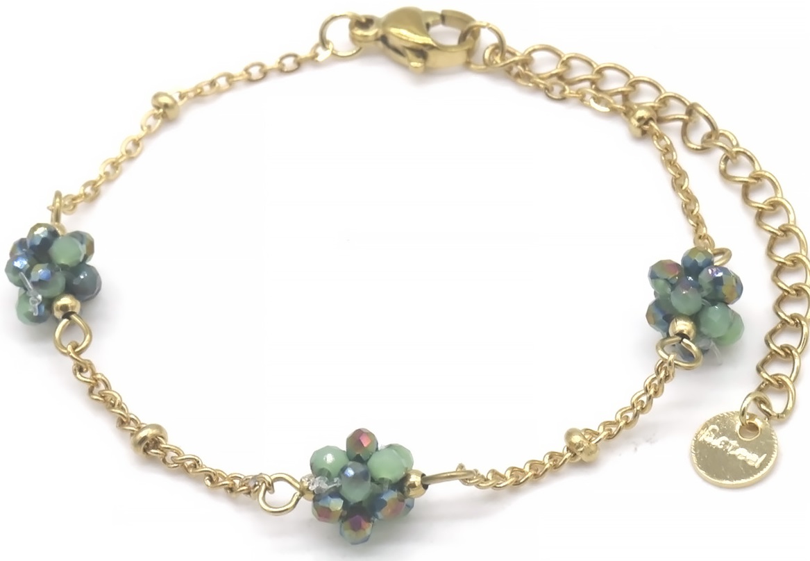 B-A5.1 B2457-007G-3 S. Steel Bracelet Glassbeads