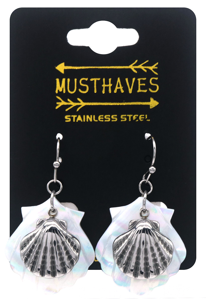 B-D19.4  E1033-005S S. Steel Earrings MOP Shell - 4cm