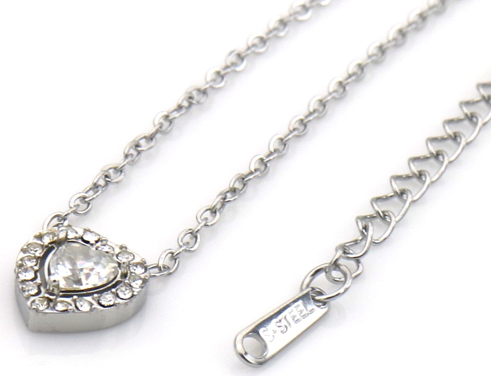 F-C5.2 N2591-036S S. Steel Necklace Crystals Heart 40-45cm