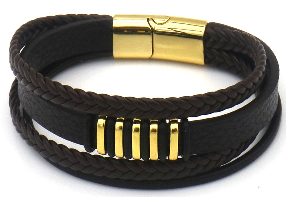 D-D17.2 B25104-006-3 PU Bracelet 21cm Brown-Gold