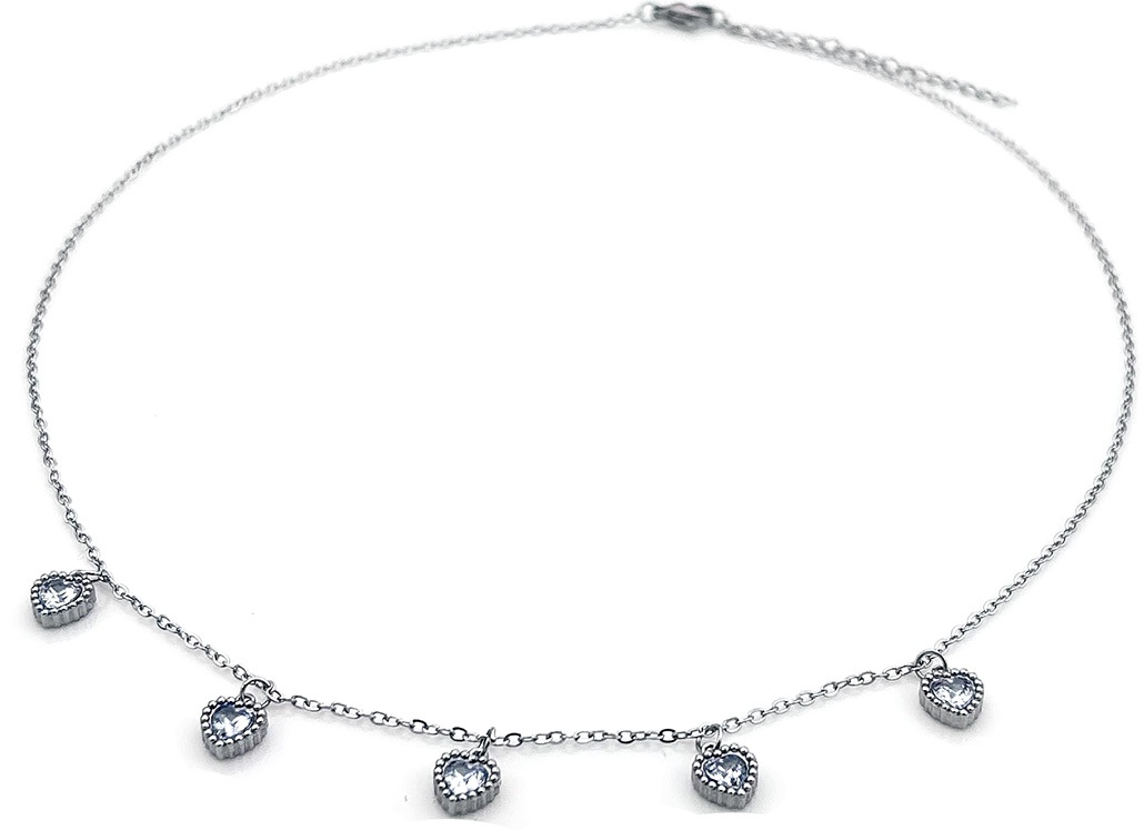 C-E5.3 N1131-004S S. Steel Necklace Hearts Crystals 40-45cm