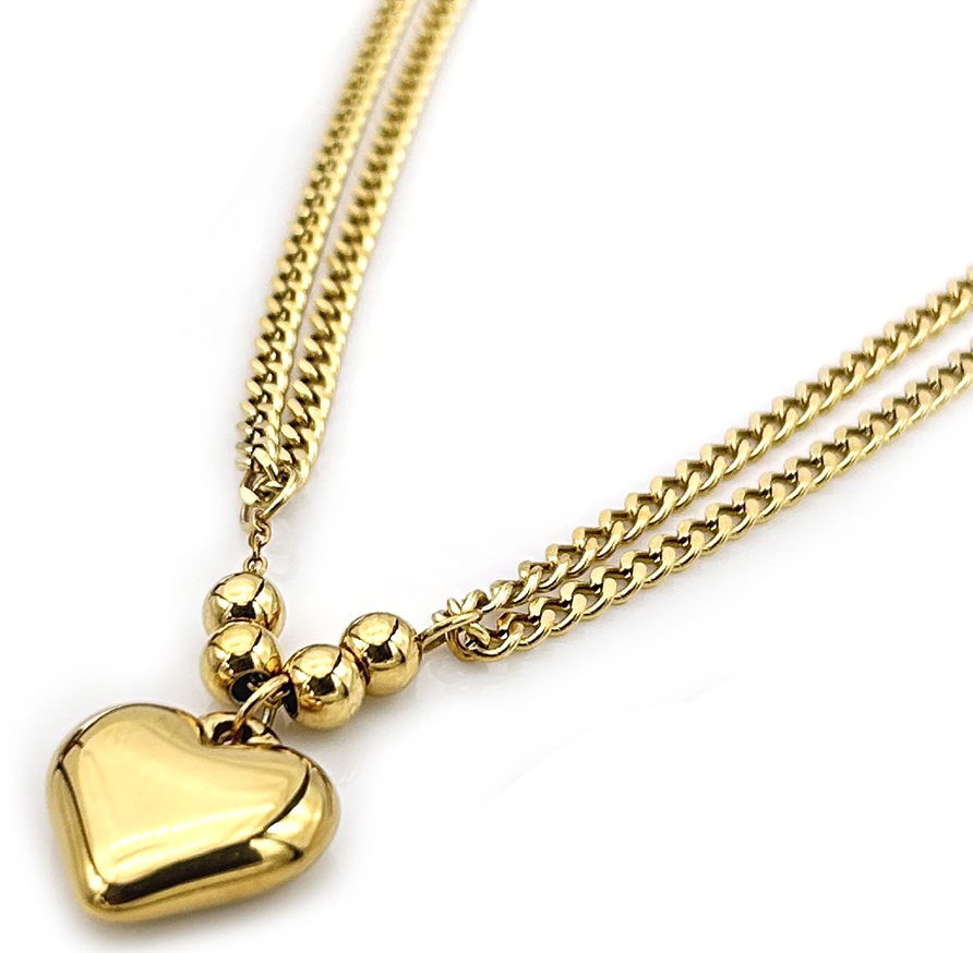 B-A11.2 N1131-002G S. Steel Layered Necklace Heart 40-45cm