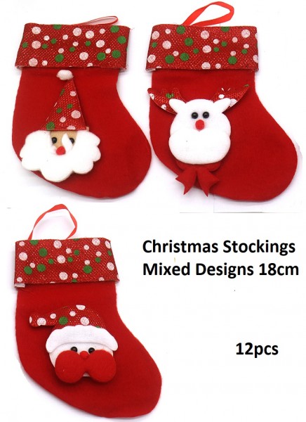 K-A4.1 GC708-004 Christmas Stockings 18cm - Mixed Designs - 12 pcs