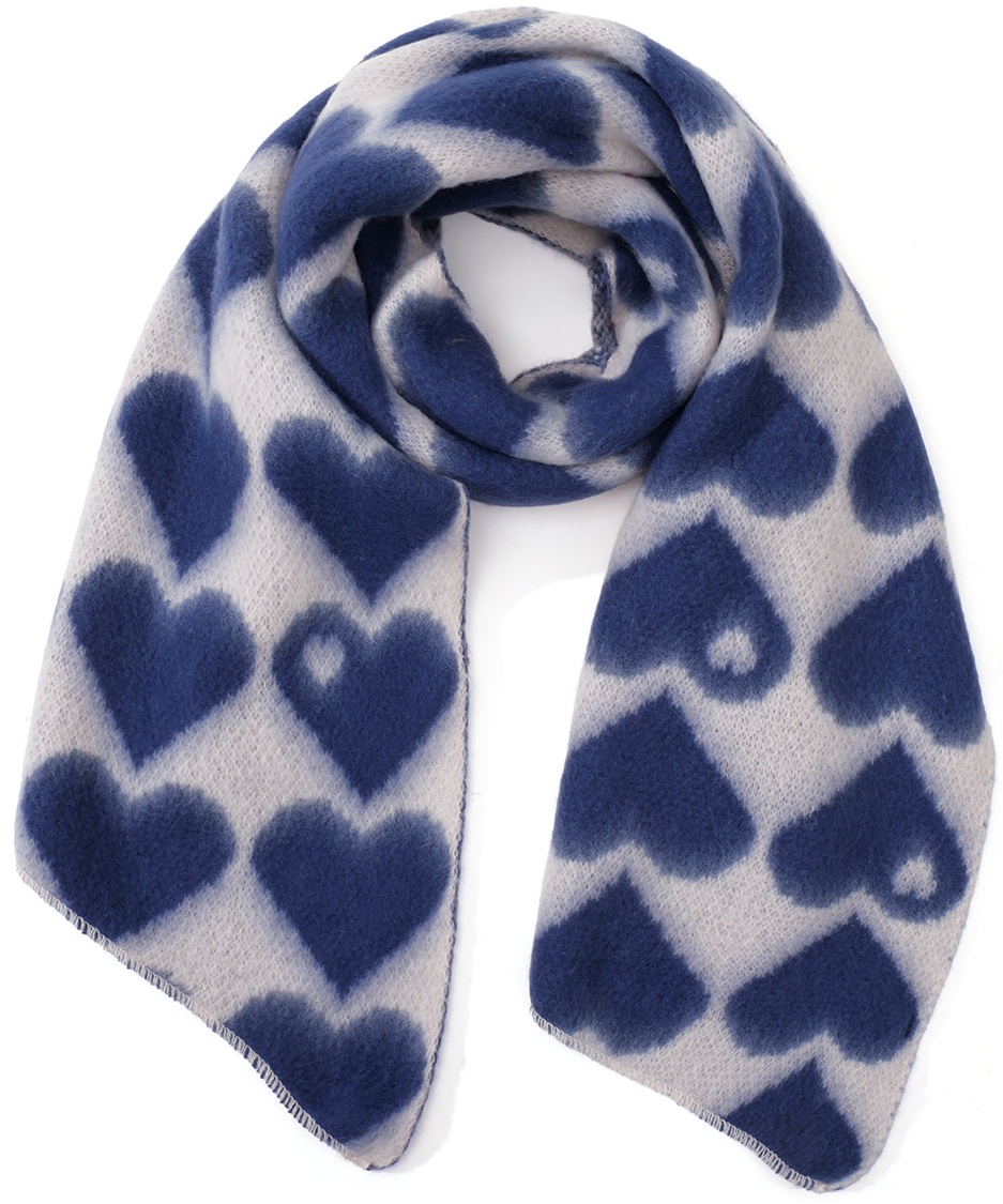 Y-C3.3 SCARF1007-002-4 Scarf Hearts 180x50cm Blue