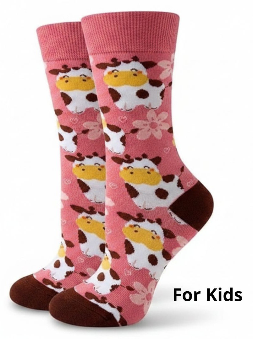 S-I2.2 KS2607-022 Pair of Socks for Kids Size 33-38 Cow