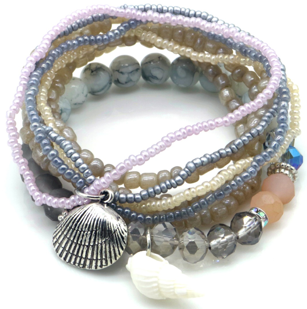 F-F9.1 B2529-052-2 Bracelet Set Glassbeads Shell