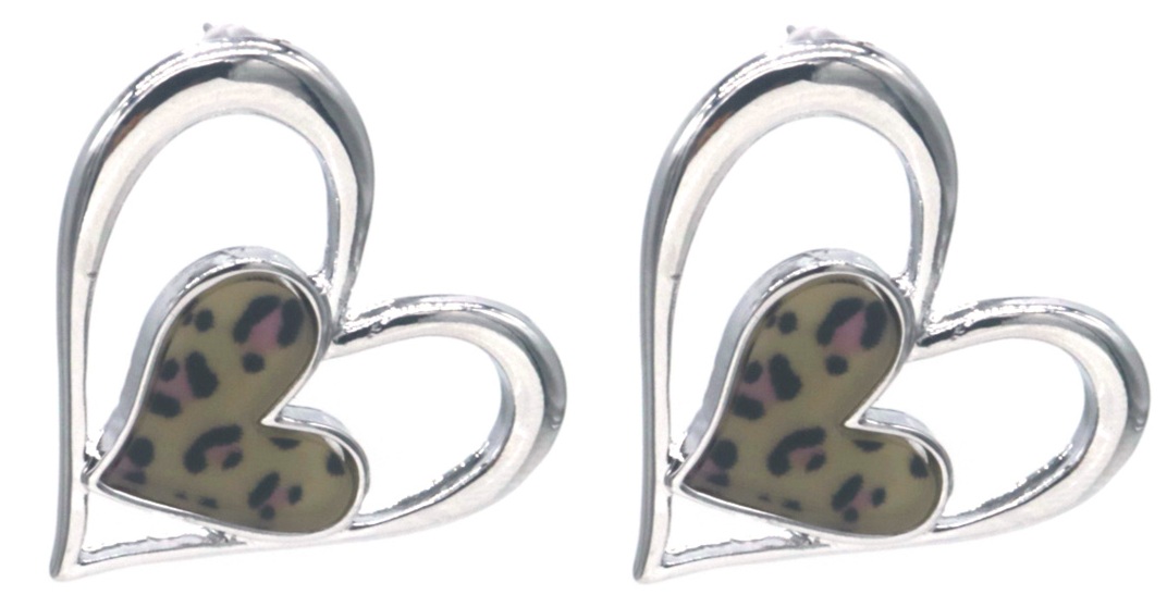 H-B4.2 E2591-161S Fashion Earrings Hearts Leopard 3.5cm