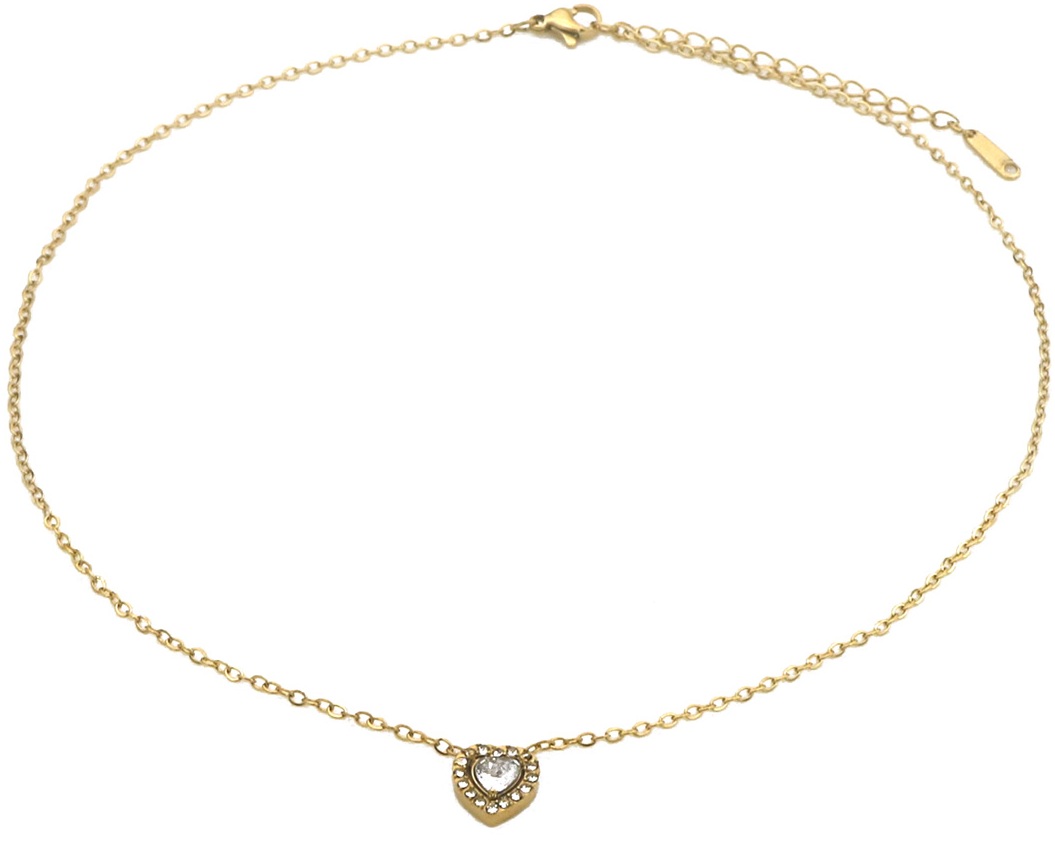 F-B8.3 N2591-036G S. Steel Necklace Crystals Heart 40-45cm