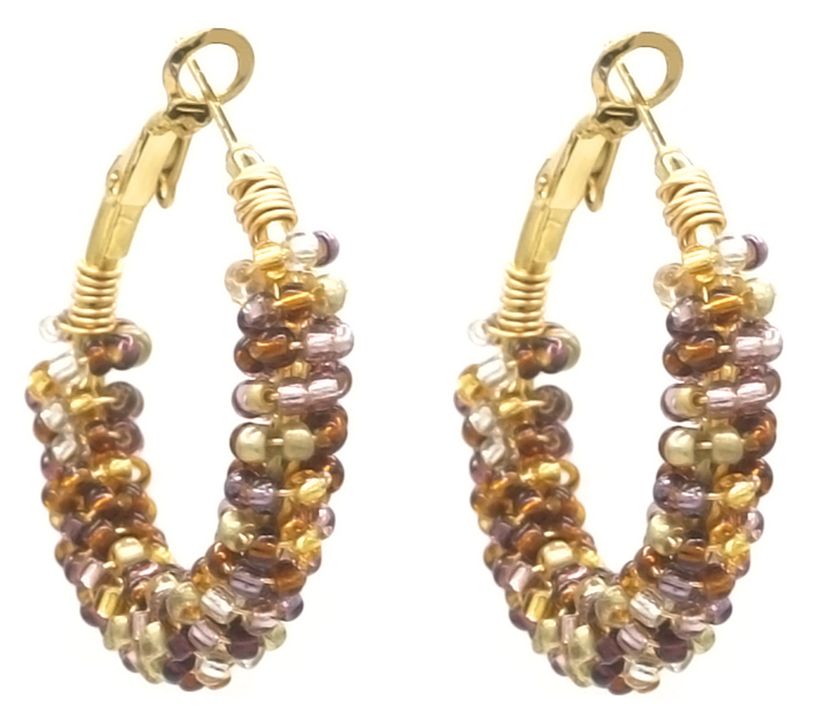 I-C5.2 E221-341 No. 7  S. Steel Earrings Glassbeads 3.5cm Brown