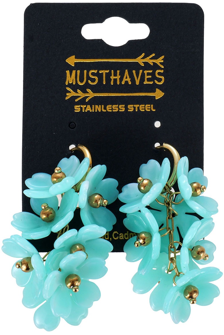 D-D15.1 E1144-027-5 S. Steel Earrings Flowers 5cm - Blue
