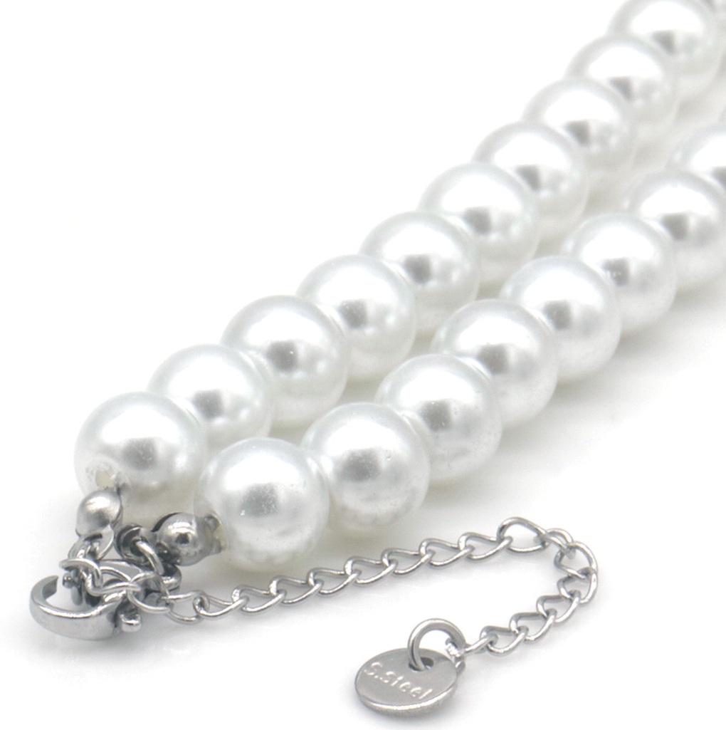B-A25.2 N1034-006-2 Necklace 8mm Glasspearls 40-45cm White