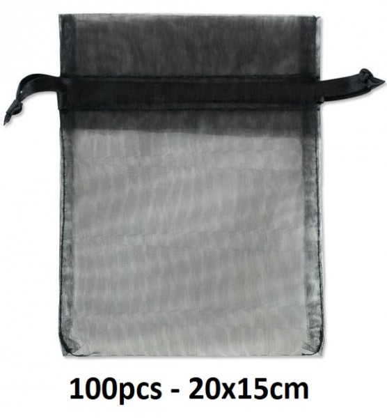 Y-A5.4 PK522-014L Organza Gift Bag 20x15cm Black - 100pcs