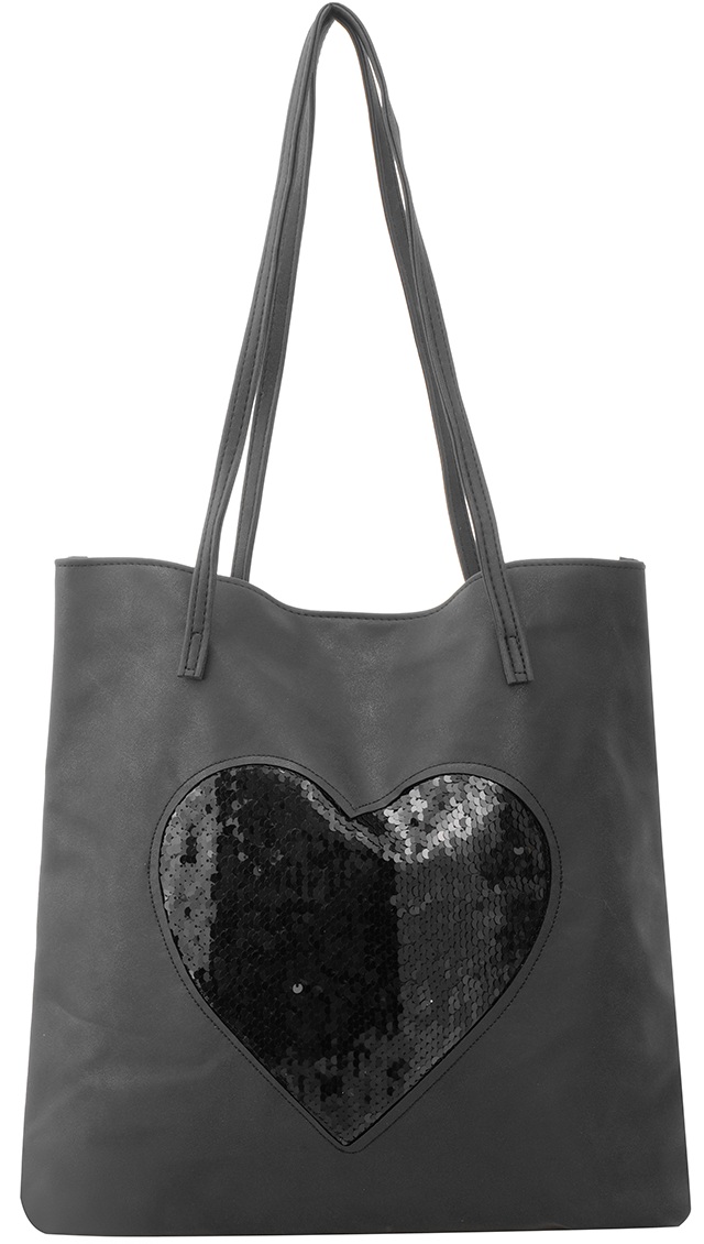 R-O3.1 BAG1019-001-2 PU Shopper Heart Sequins 37x36cm Black