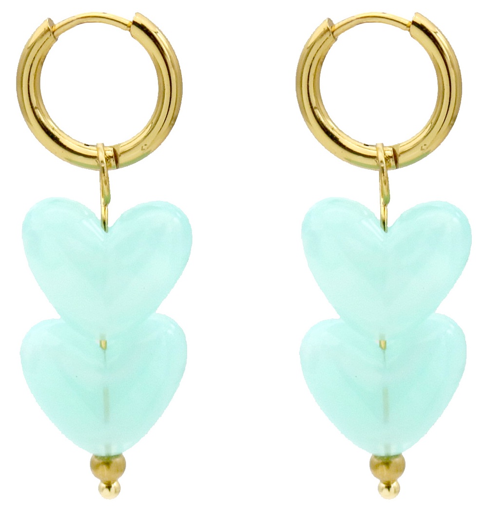 D-E17.1 E1144-001-1 S. Steel Earrings 4cm Hearts Blue