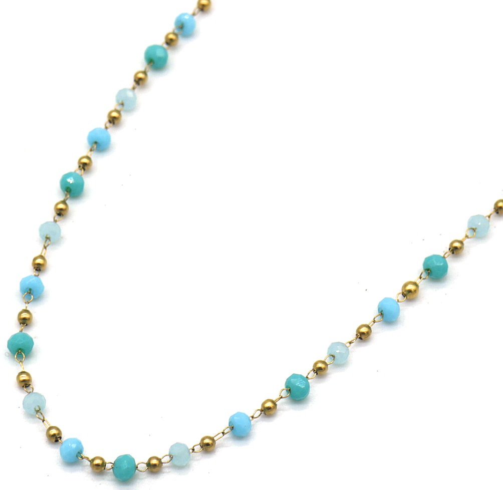 J-A6.3 N831-006-6 S. Steel Necklace Glass Beads - Blue