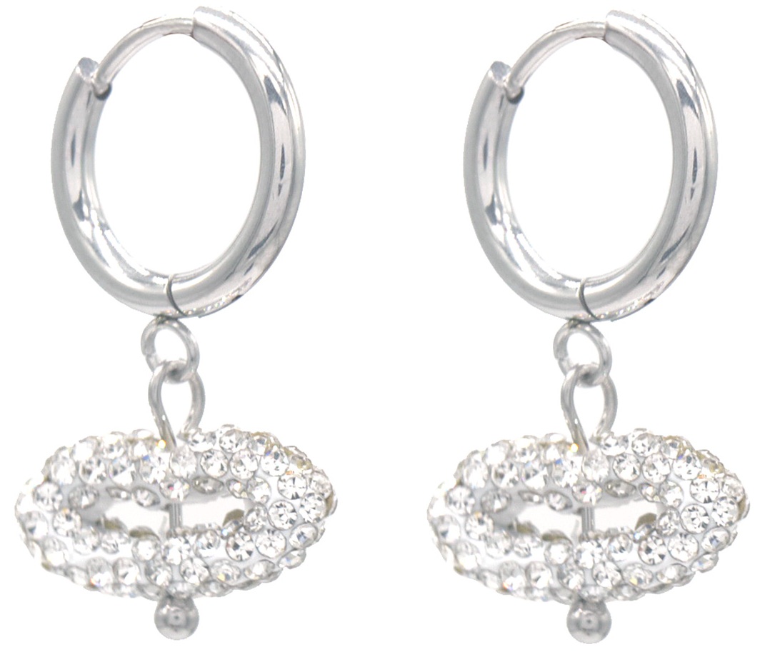 F-F17.5 E1033-002S-1 S. Steel Earrings Crystals Kiss 2.5x1.5cm