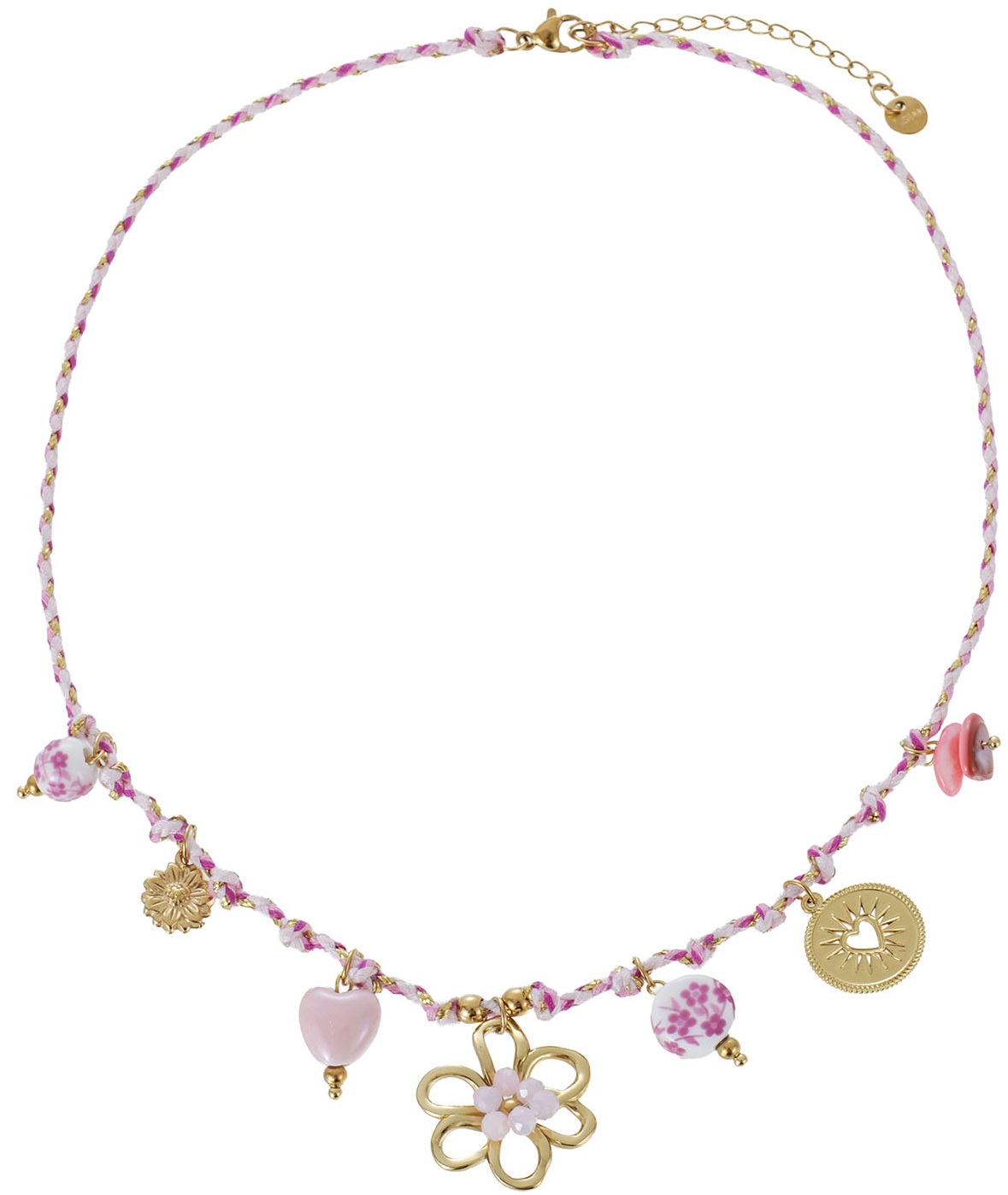 D-C5.4 N1144-010-1 S. Steel Rope Necklace Charms  40-45cm Pink