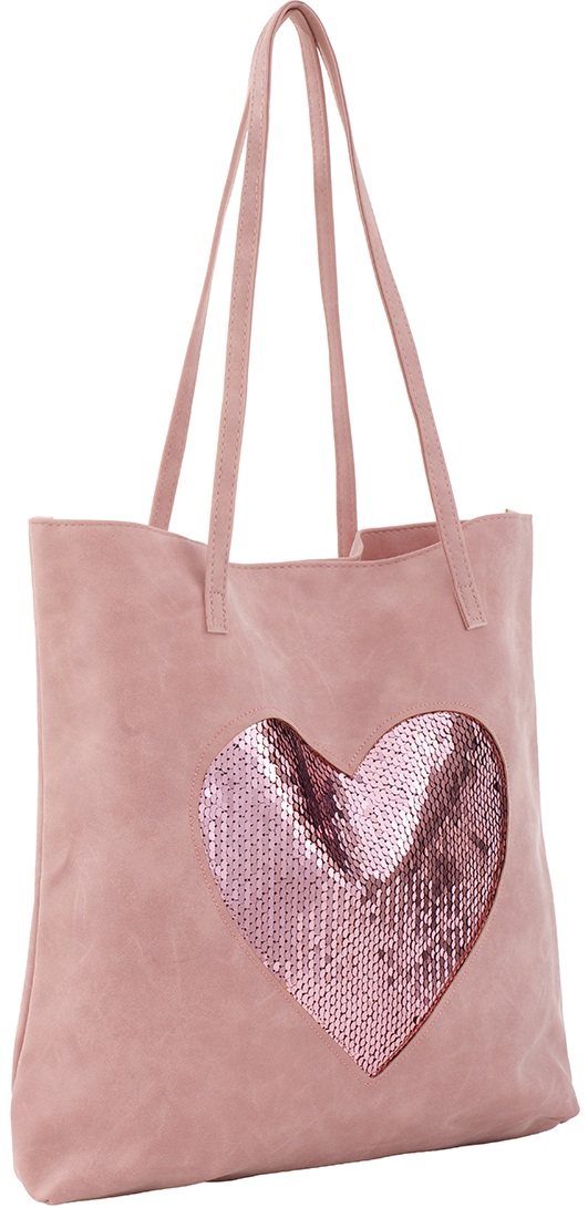 Q-I7.2 BAG1019-001-1 PU Shopper Heart Sequins Pink 37x36cm