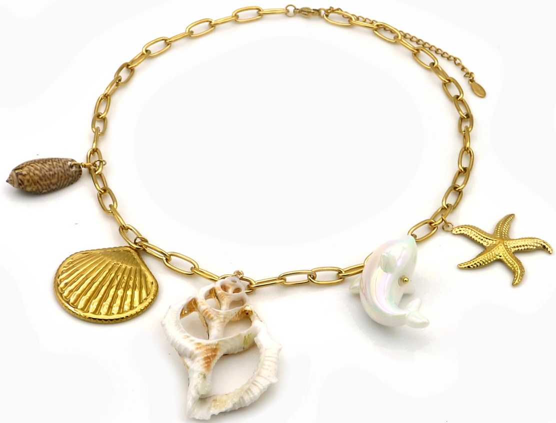 E-E3.3 N098-044 S. Steel Necklace Large Charms 40-45cm