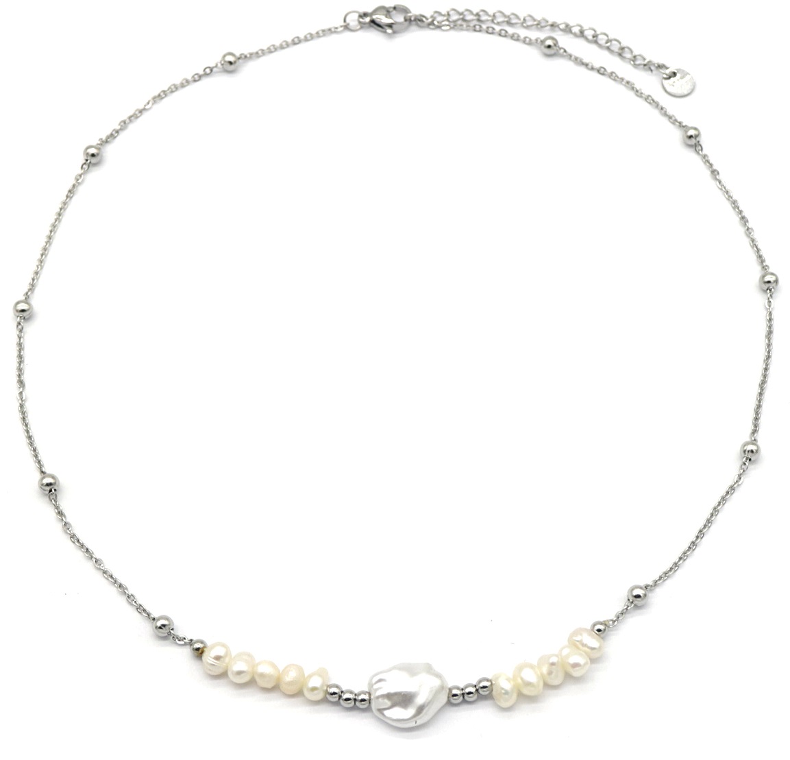 B-F10.1 NA221-110S S. Steel Necklace Freshwater Pearls