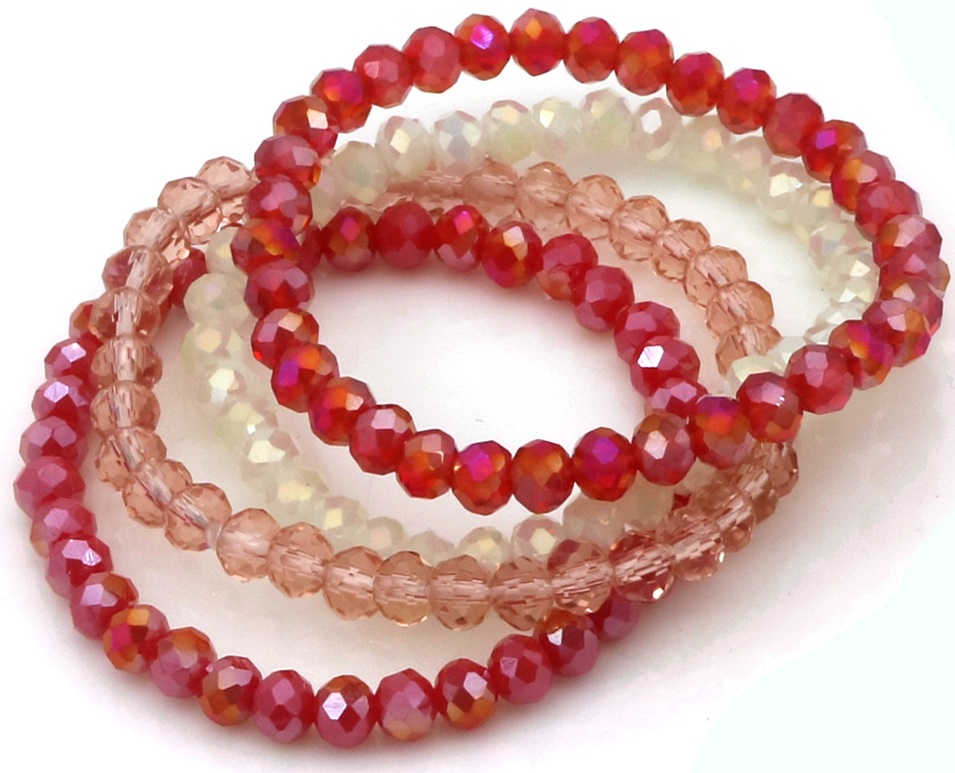 F-A20.2 B2565-001-15 Faceted Glass Bracelets 6mm - Set 4pcs Red