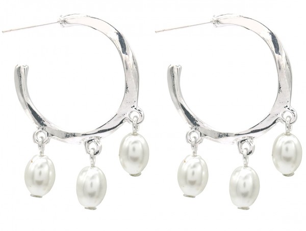 I-A9.1 E1631-118B Earrings pearls 3.5x2.5cm Silver