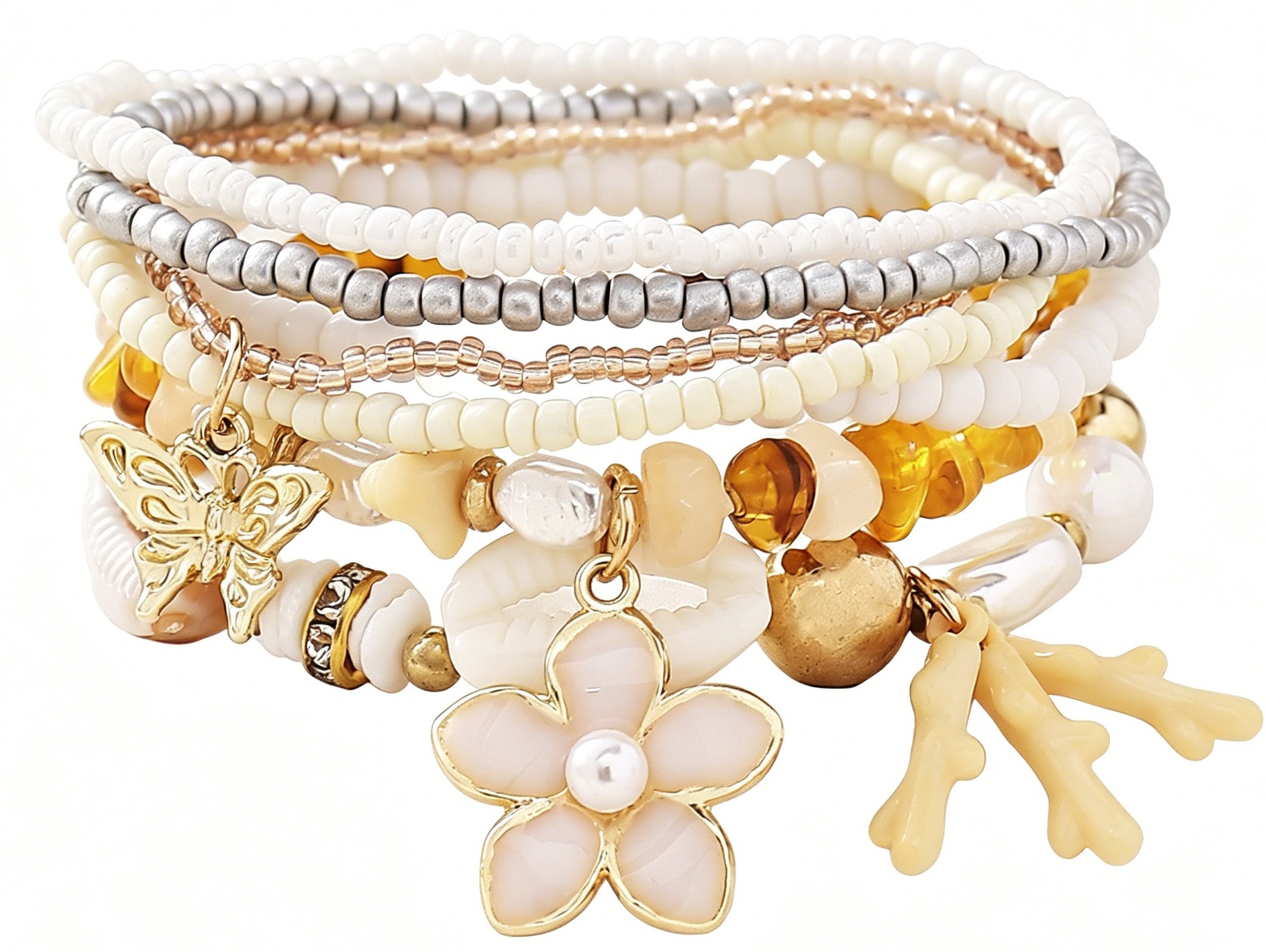 G-F7.3 B1670-061-1 Bracelet Set Flower White