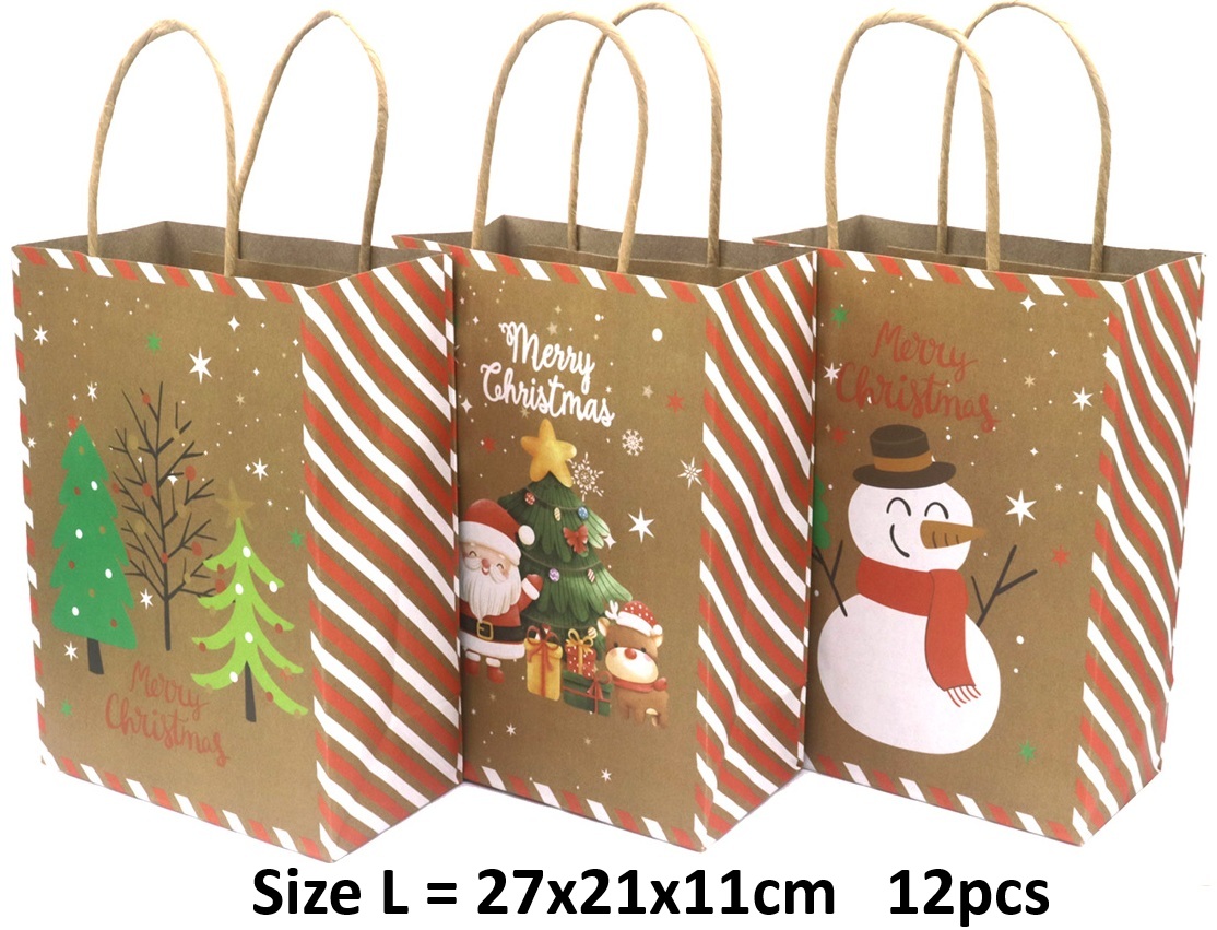R-P3.1 PK1009-002L Paper Gift Bag Christmas 27x21x11cm - Mixed Designs - 12pcs R-P3.1 PK1009-002L Paper Gift Bag Christmas 27x21x11cm - Mixed Designs - 12pcs
