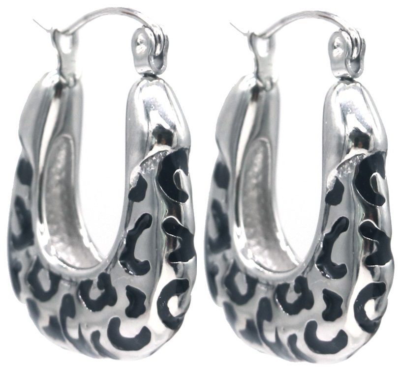 E-D19.4 E2591-221S S. Steel Earrings Leopard 2.5cm