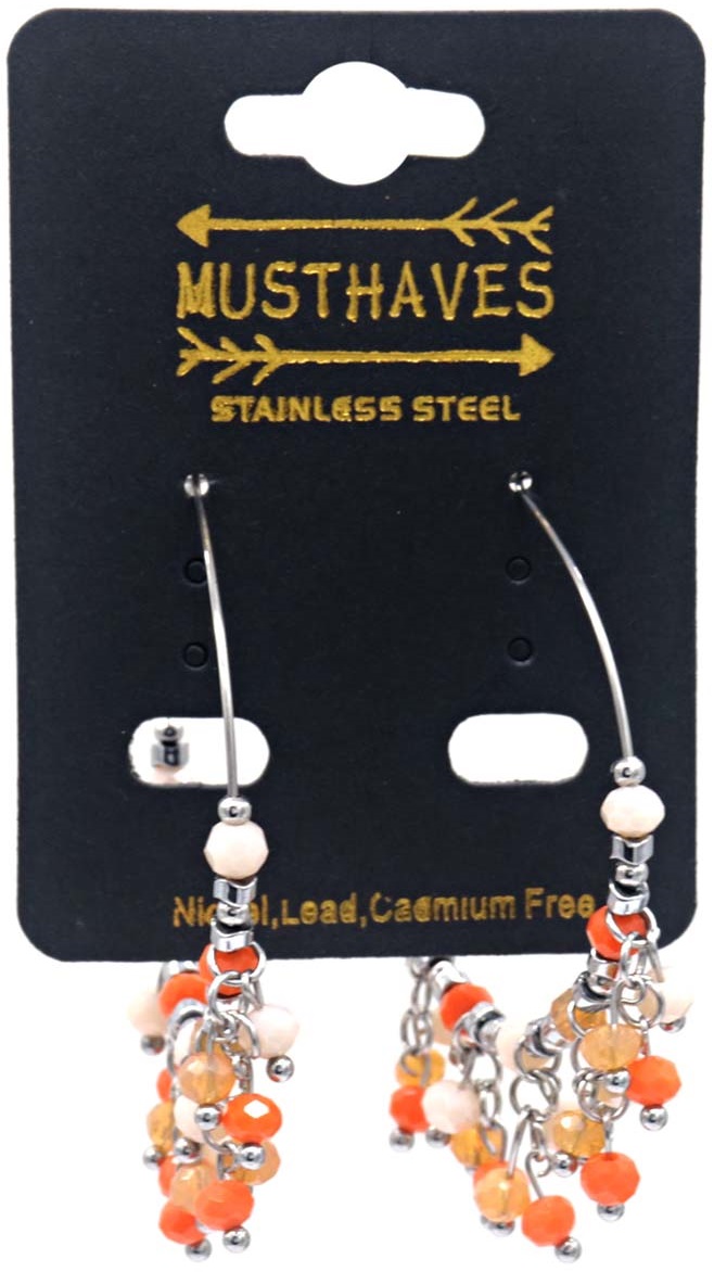 H-E3.2 E221-498S No. 3 S. Steel Glassbead Earrings 4x5.5cm Orange
