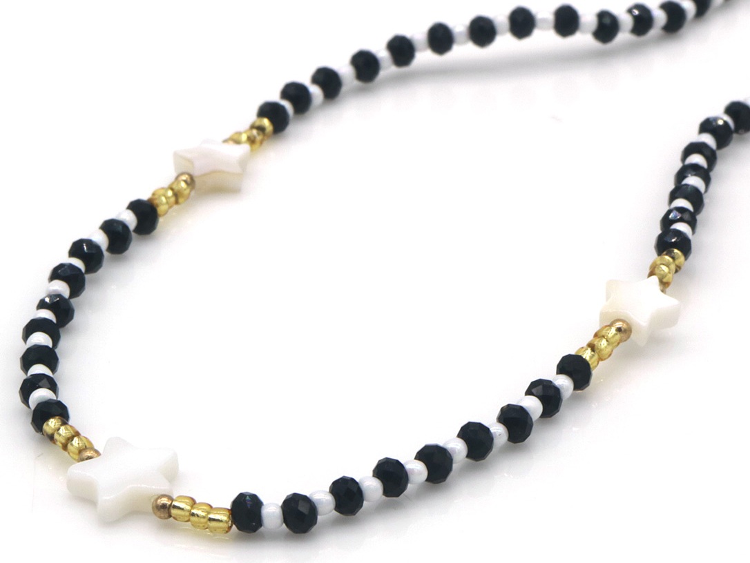 D-B16.3  N1034-003 Fashion Necklace Glassbeads Stars 40-45cm