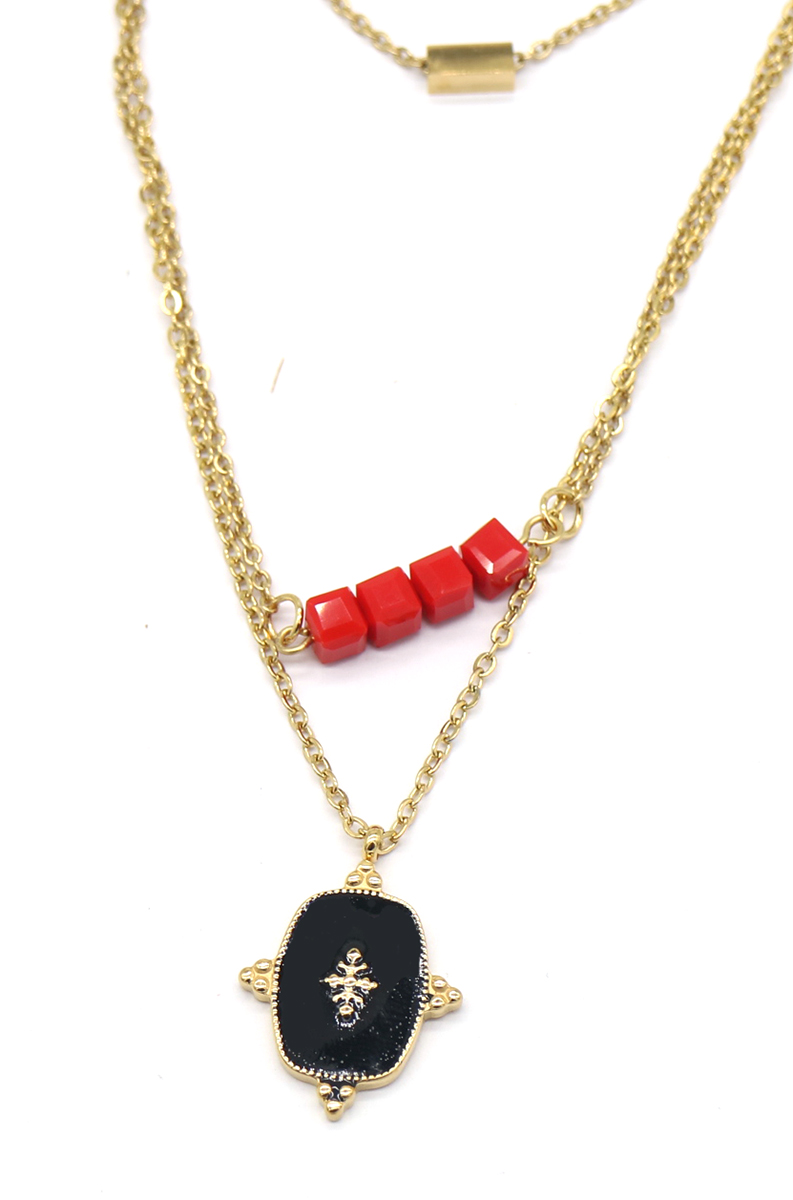 C-A16.1 N2020-005G S. Steel Layered Necklace 15mm charm Gold
