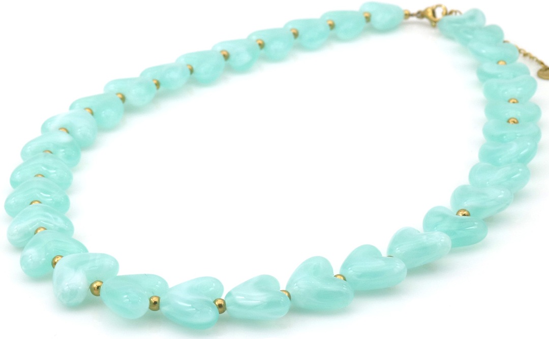 E-B9.1 N1144-009-7 S. Steel Necklace Hearts 40-45cm Blue