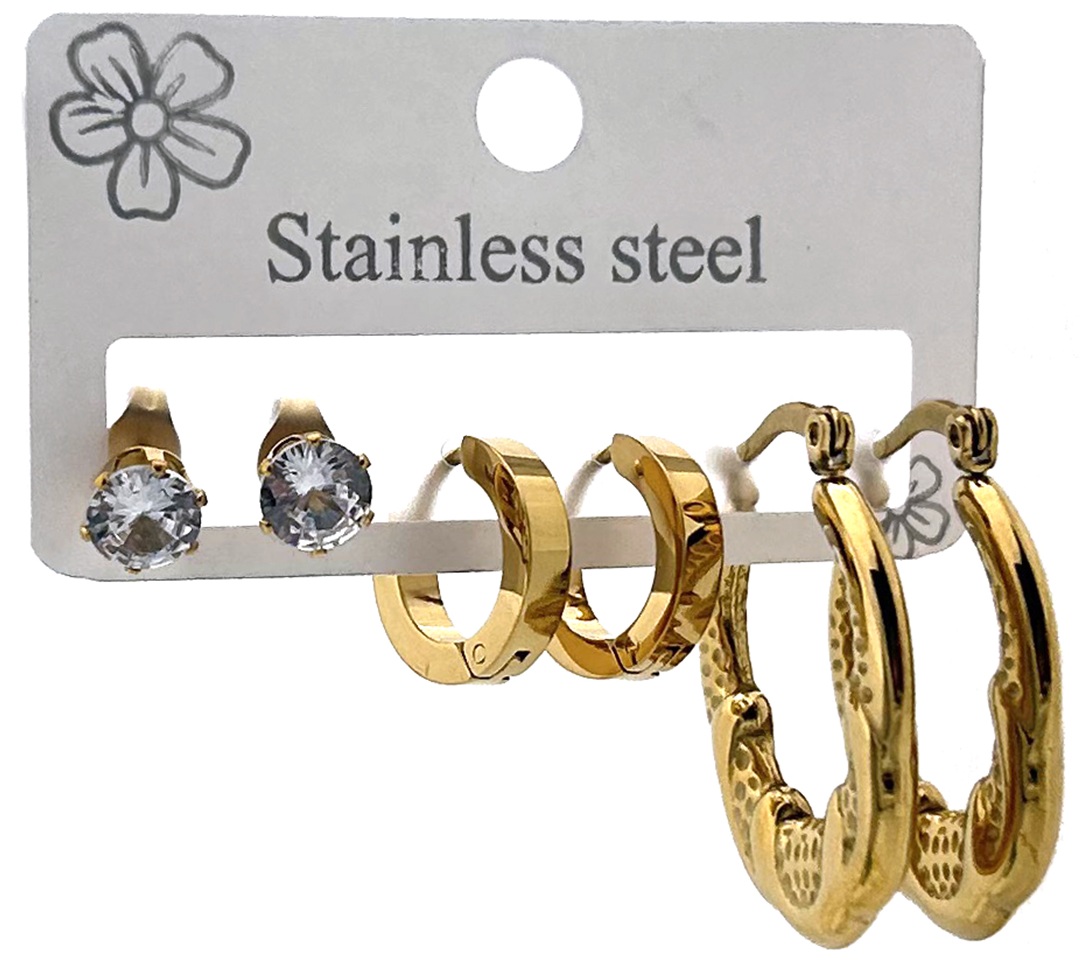 G-C17.1 E1131-019G S. Steel Earrings Set - 3 Pair