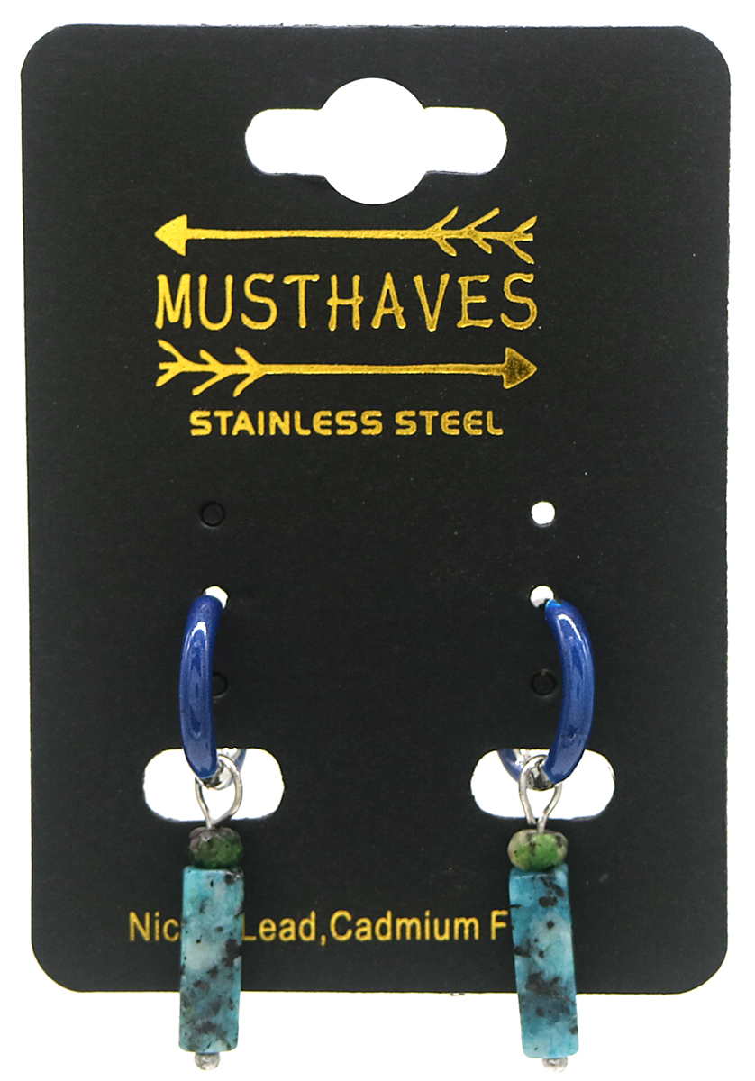 B-C6.4 E2142-027S S. Steel Earrings 1x2.5cm Blue Gneiss