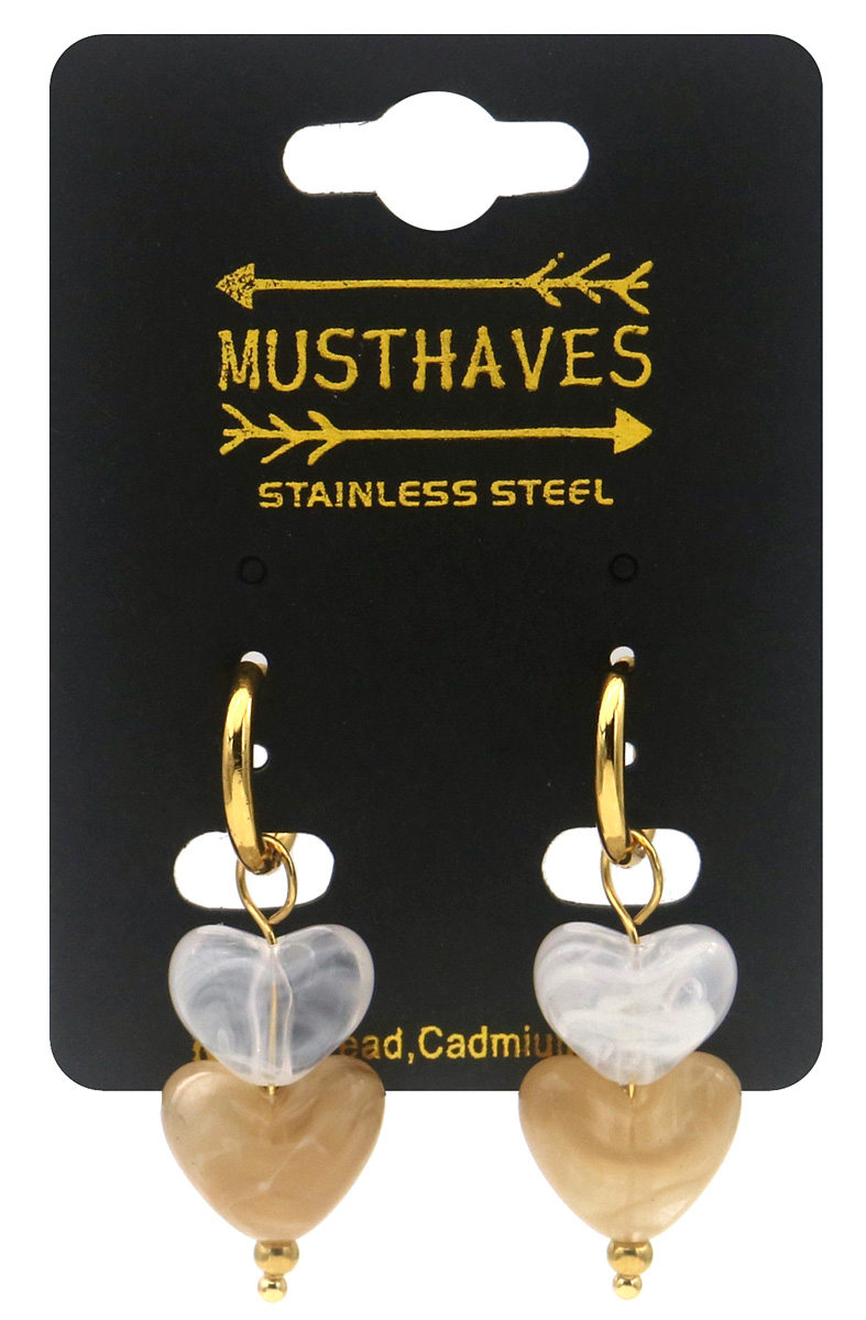 D-E4.1 E1144-001-6 S. Steel Earrings 4cm Hearts Brown