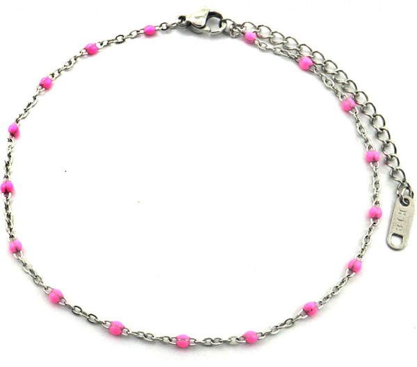 G-A20.4  ANK064-001S S. Steel Anklet Dots Pink