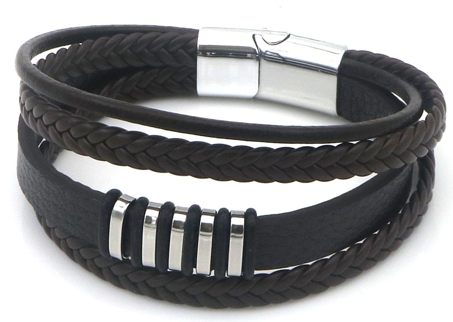 D-C19.1 B25104-006-4 PU Bracelet 21cm Brown-Silver