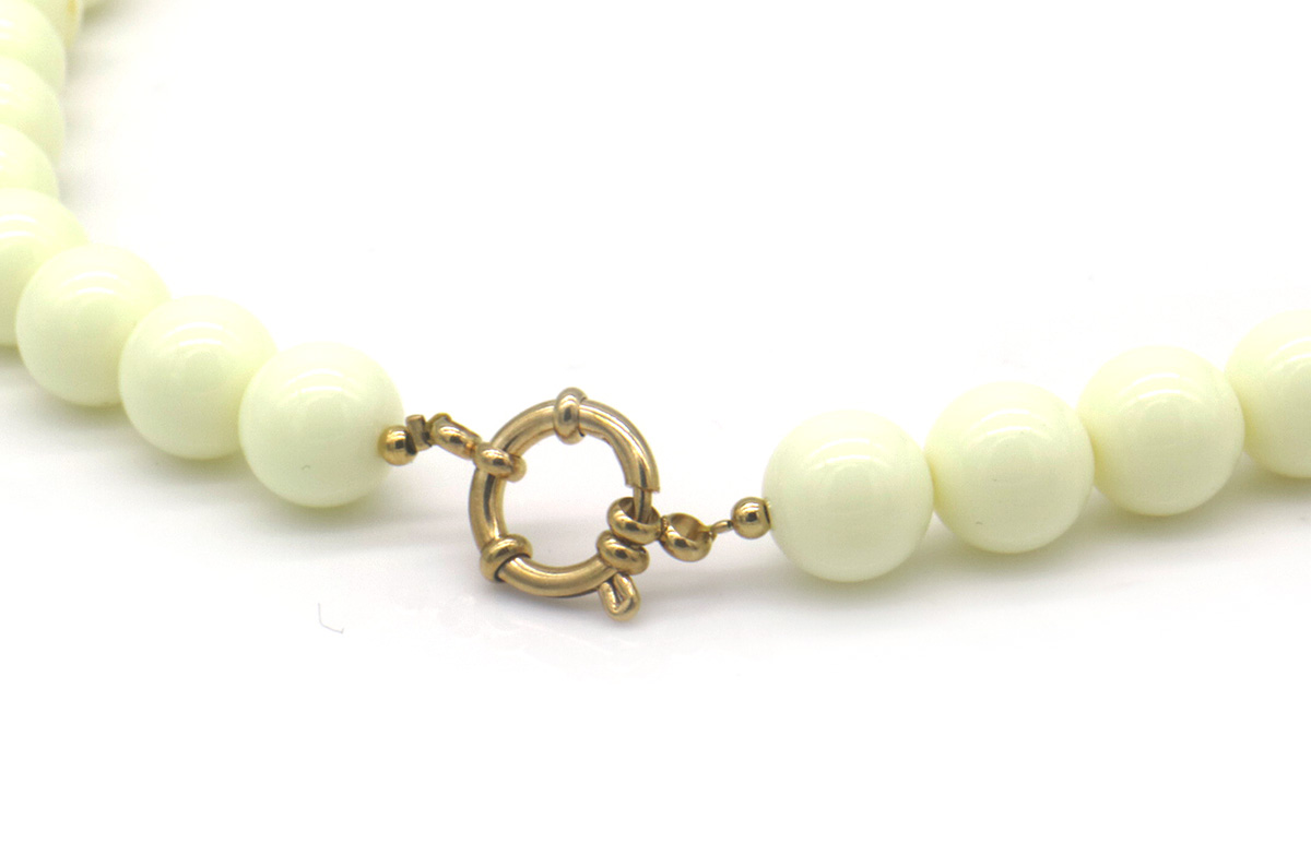 E-C14.1 N1036-015-10 S. Steel Necklace 45cm Beads White