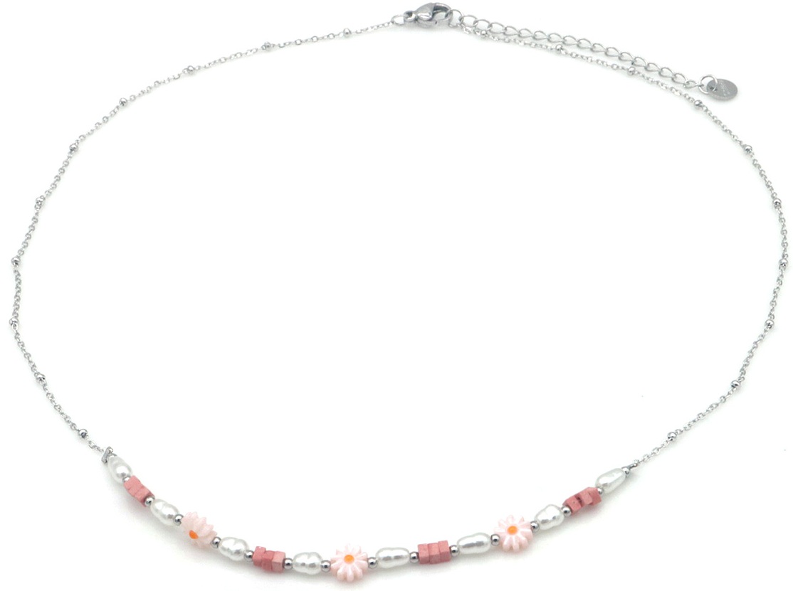 F-C6.3 N2539-052S S. Steel Necklace Flowers 40-45cm