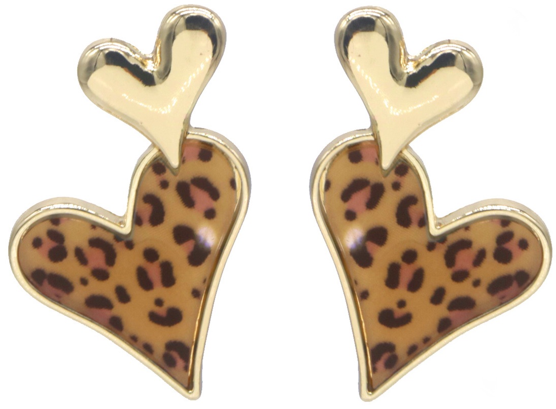 I-C8.1 E2591-160G Fashion Earrings Hearts Leopard 5cm