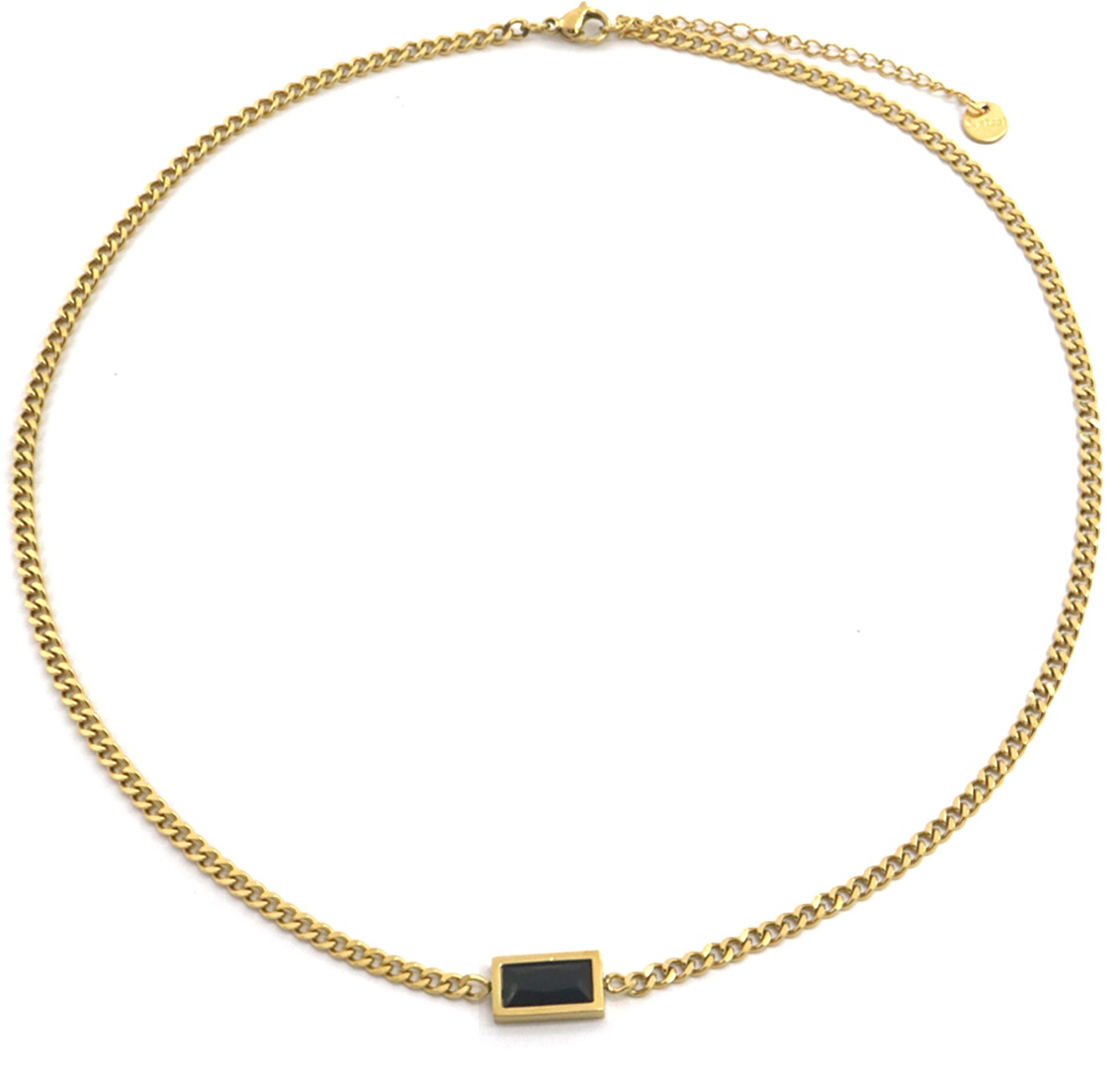F-A21.1 N221-309G S. Steel Necklace with 12mm Rectangle CZ Black